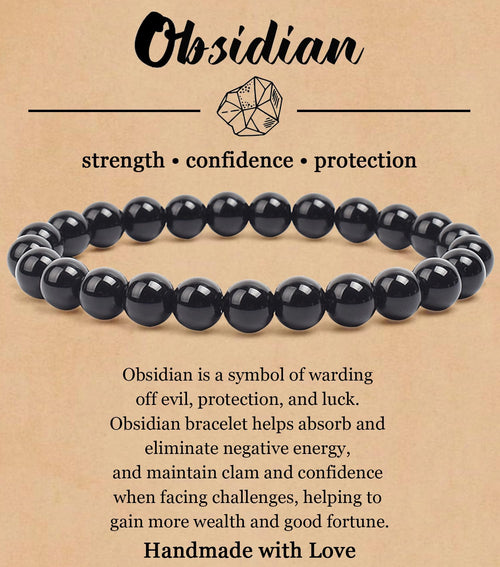 BOMAIL Natural Stone Bracelet for Women Men - 8MM Semi-Precious Gemstone Beaded Bracelet Healing Crystal Stretch Bracelet Yoga Bracelets Jewelry
